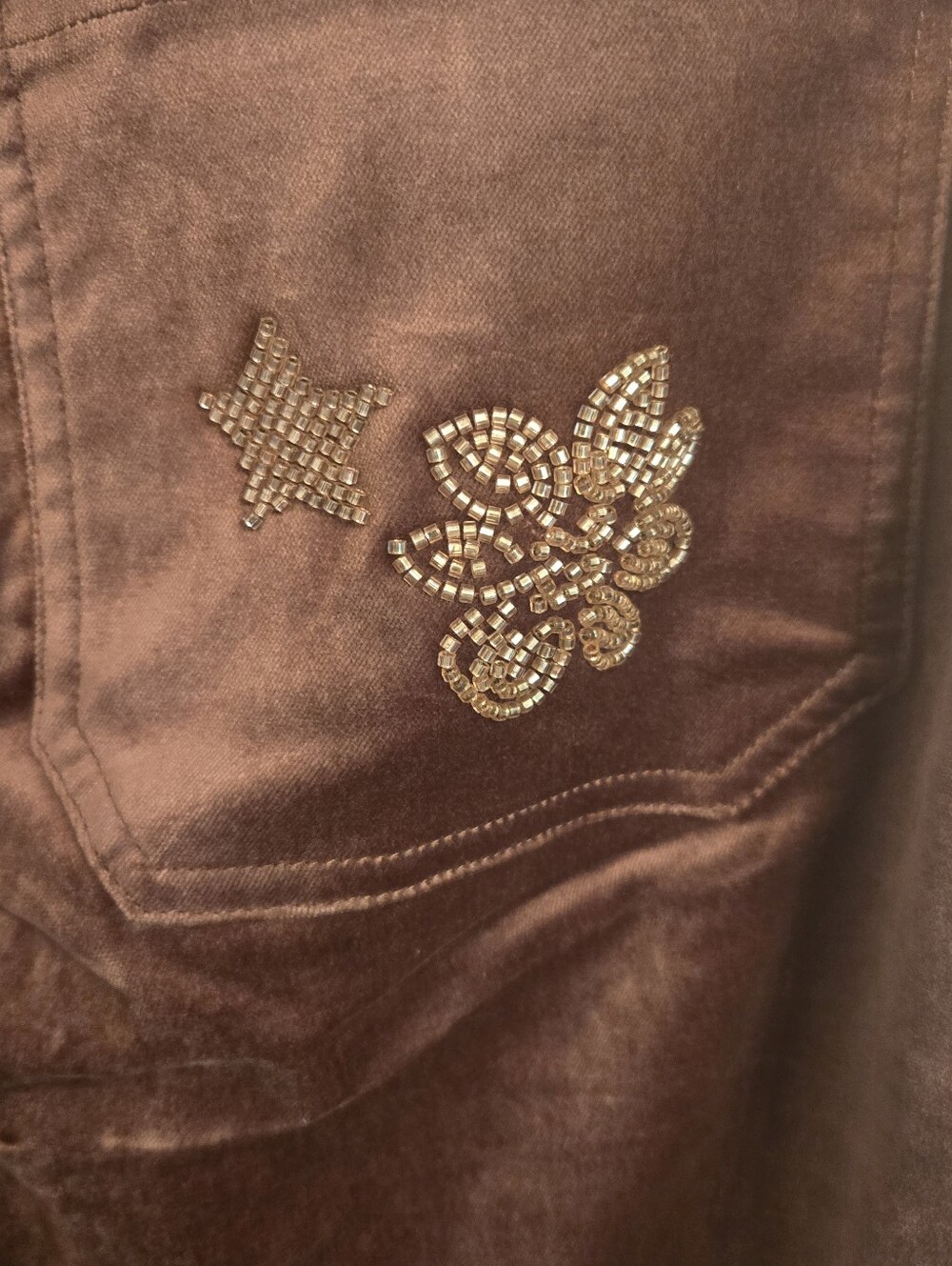 Pilcro The Wanderer Brown Velvet Beaded Stars Pants NWT Size 27 - Picture 6 of 12